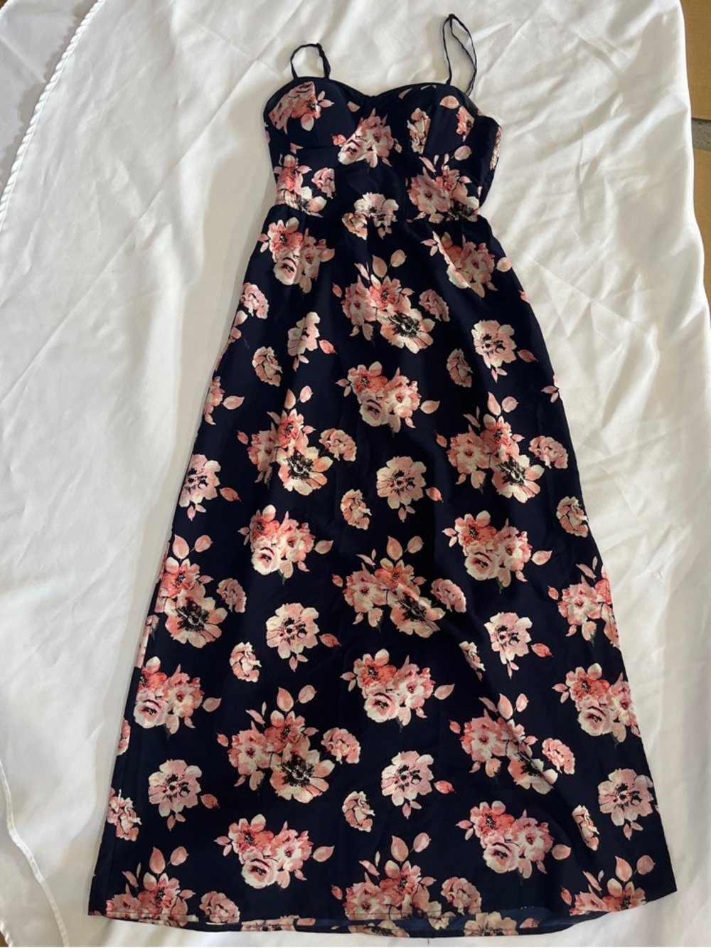 Band of Gypsies Navy Maxi Dress with Pink Floral Print